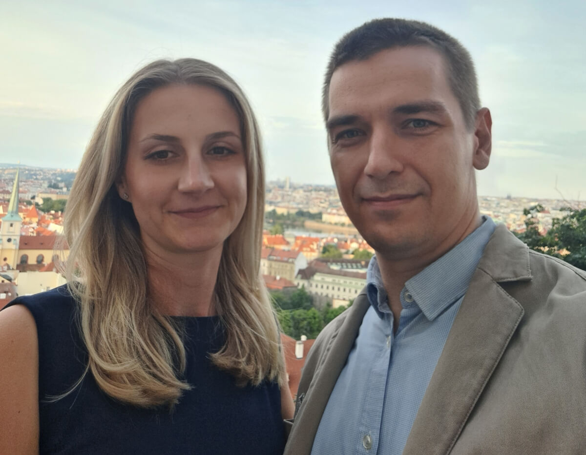 Kateřina Rostová a Michal Rost na terase Lobkowiczkého paláce