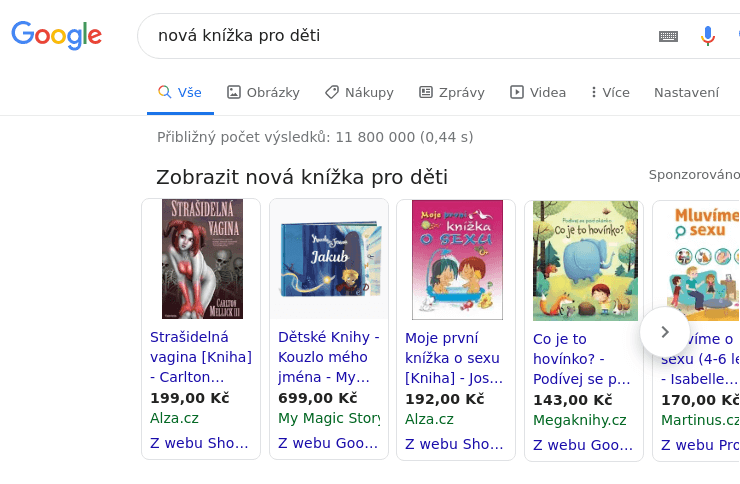 Výsledky hledání v Google pro klíčové slovo 