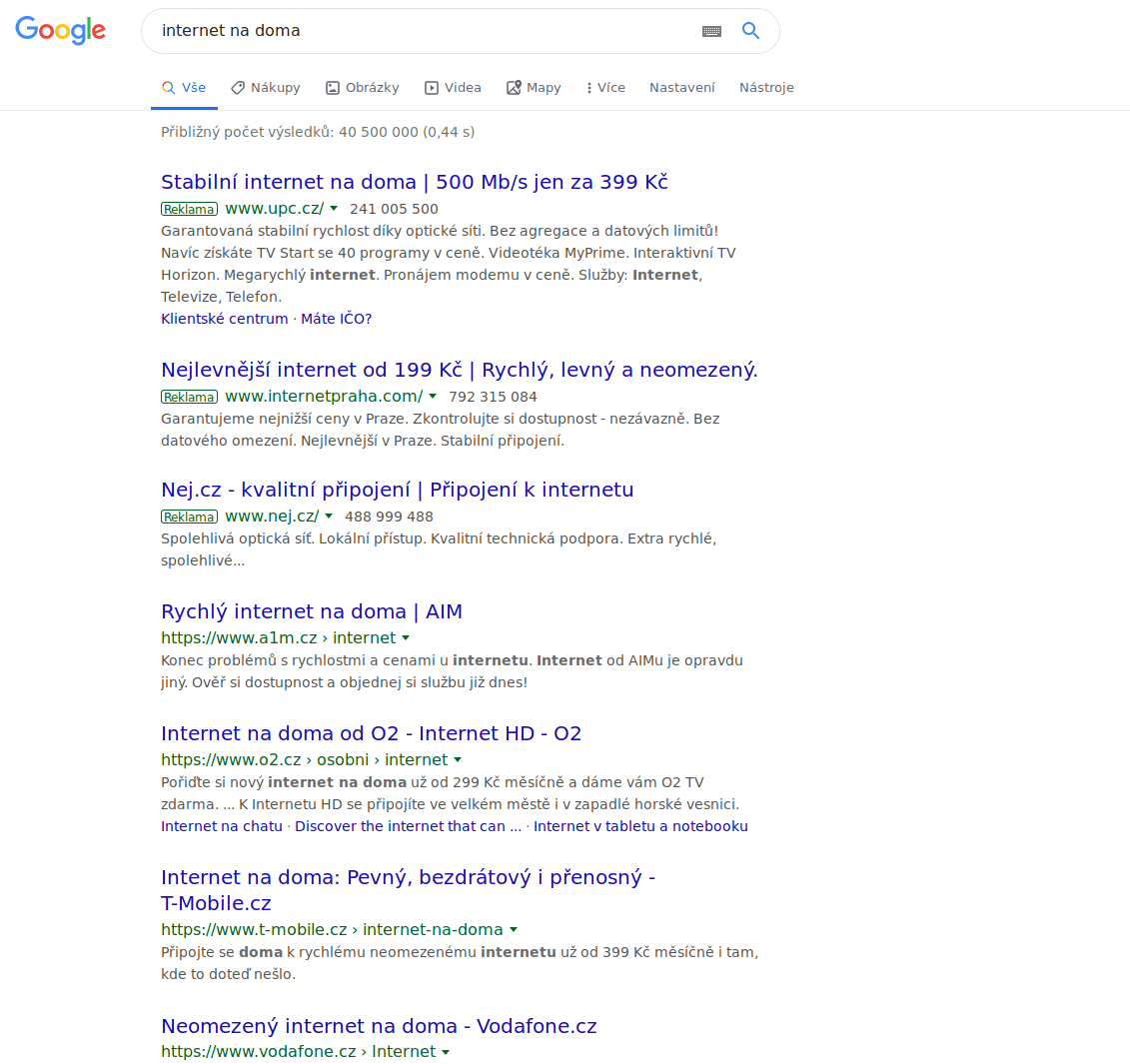 Výsledky na klíčové slovo internet na doma