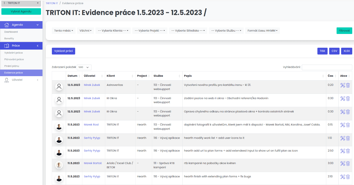 Evidence práce